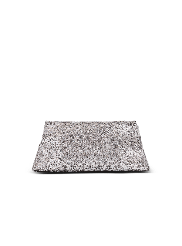 Balmain Paris Pochette 1945 Soft En Cuir Suédé Et Strass Argent - Femme