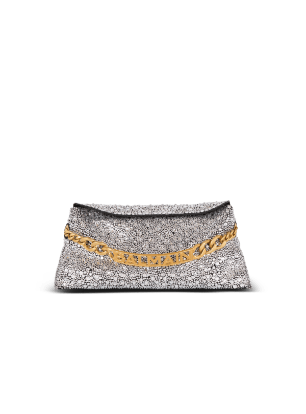 balmain paris Pochette 1945 Soft en cuir suédé et strass argent - Femme