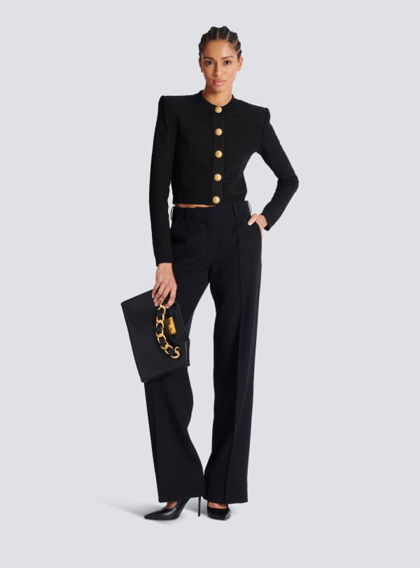 Balmain Paris Pochette Crewneck Zippée En Cuir De Veau Noir - Femme