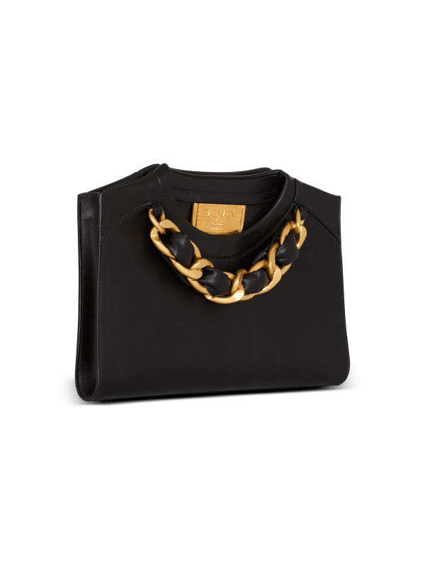 Balmain Paris Pochette Crewneck Zippée En Cuir De Veau Noir - Femme