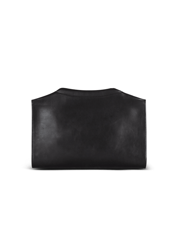 Balmain Paris Pochette Crewneck Zippée En Cuir De Veau Noir - Femme