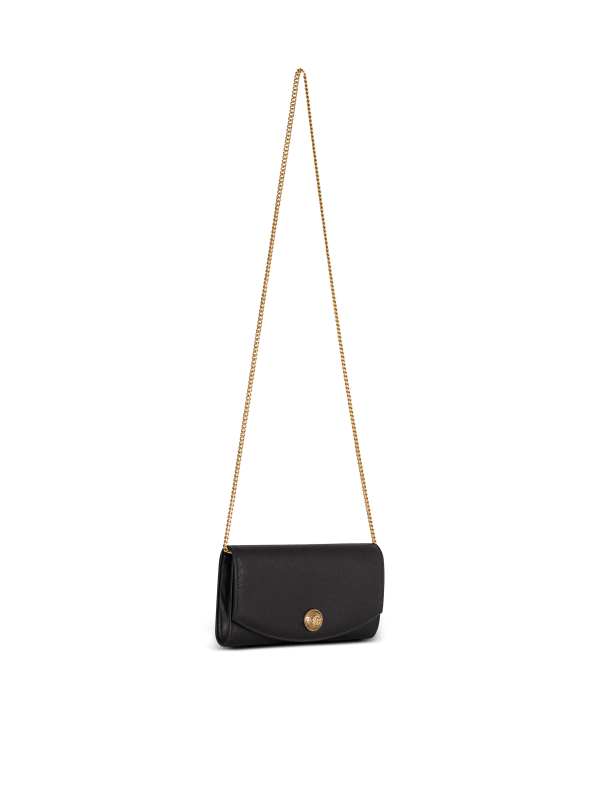 Balmain Paris Pochette Emblème En Cuir De Veau Grainé Noir - Femme