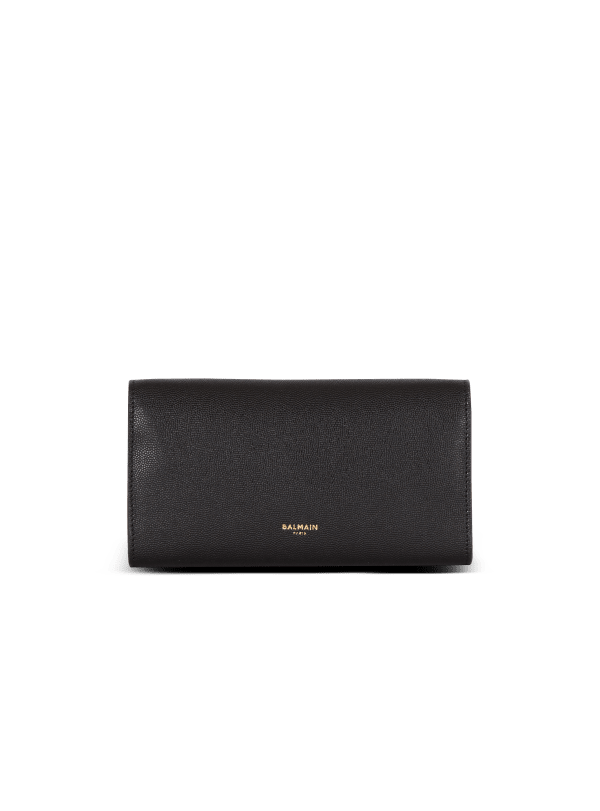 Balmain Paris Pochette Emblème En Cuir De Veau Grainé Noir - Femme