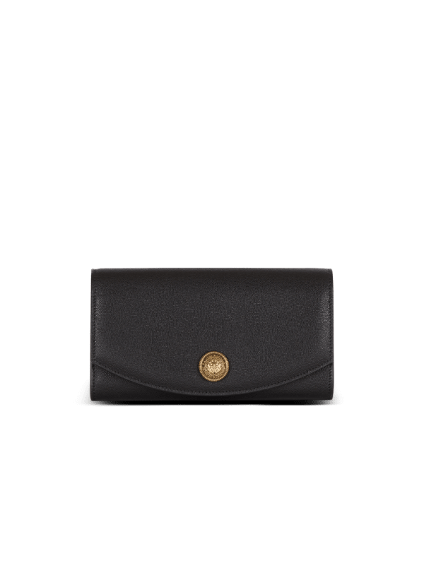 balmain paris Pochette Emblème en cuir de veau grainé noir - Femme
