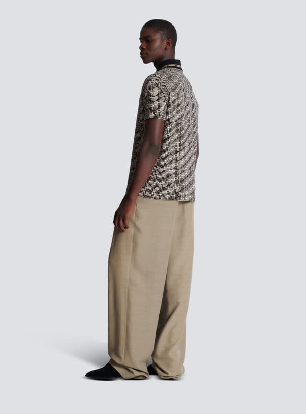 Balmain Paris Polo En Jacquard à Monogramme PB Labyrinthe Noir - Homme