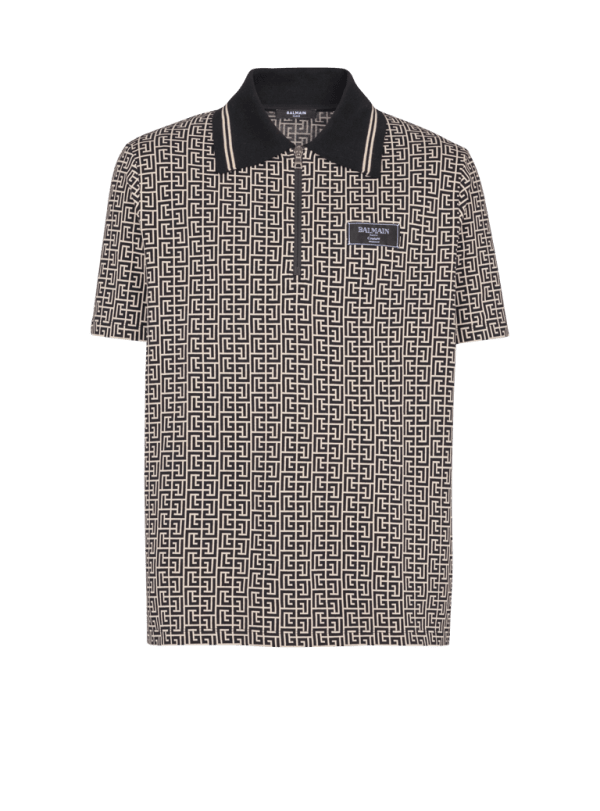 balmain paris Polo en jacquard à monogramme PB Labyrinthe noir - Homme