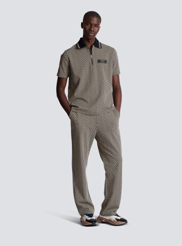 Balmain Paris Polo En Jacquard Monogramme PB Labyrinthe Noir - Homme