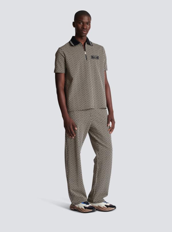 Balmain Paris Polo En Jacquard Monogramme PB Labyrinthe Noir - Homme