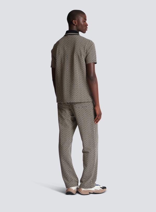 Balmain Paris Polo En Jacquard Monogramme PB Labyrinthe Noir - Homme