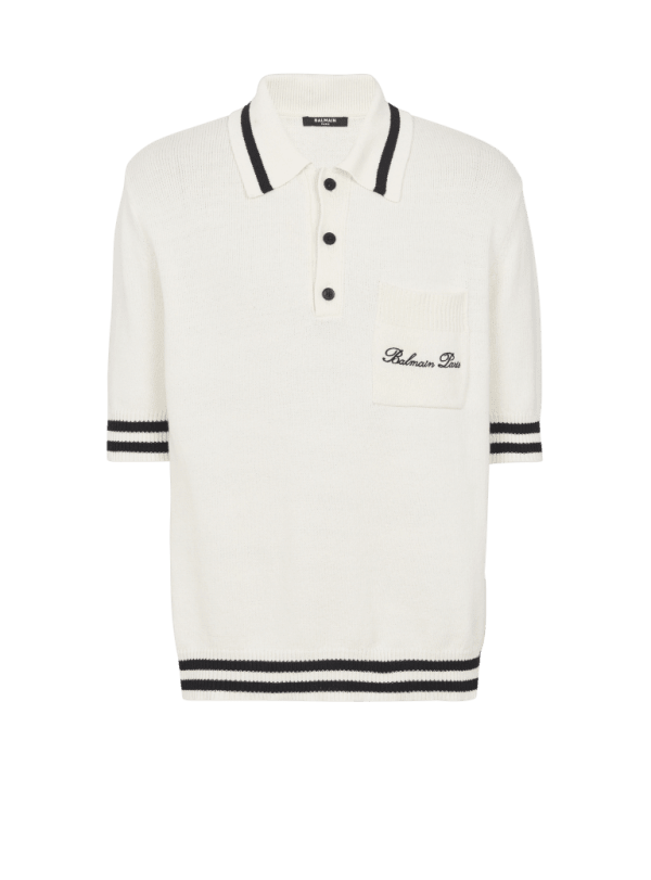 balmain paris Polo en laine avec broderie Balmain Signature blanc - Homme