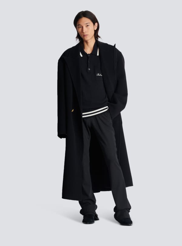 Balmain Paris Polo En Laine Avec Broderie Balmain Signature Noir - Homme