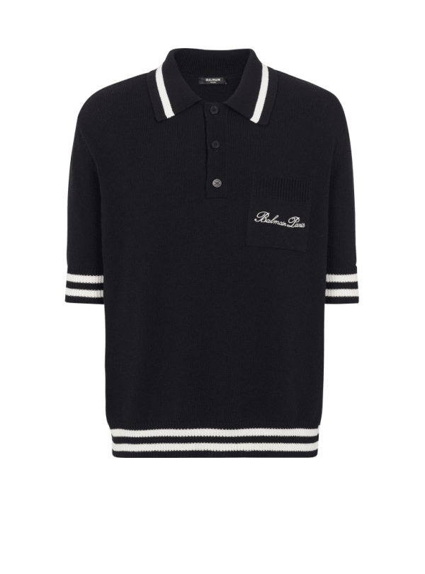 balmain paris Polo en laine avec broderie Balmain Signature noir - Homme