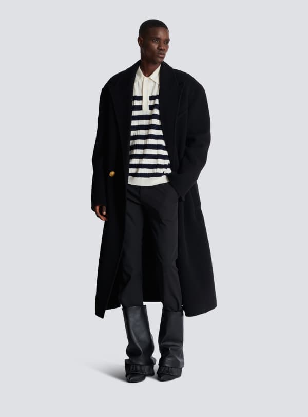 Balmain Paris Polo Marinière En Maille à Monogramme Blanc - Homme