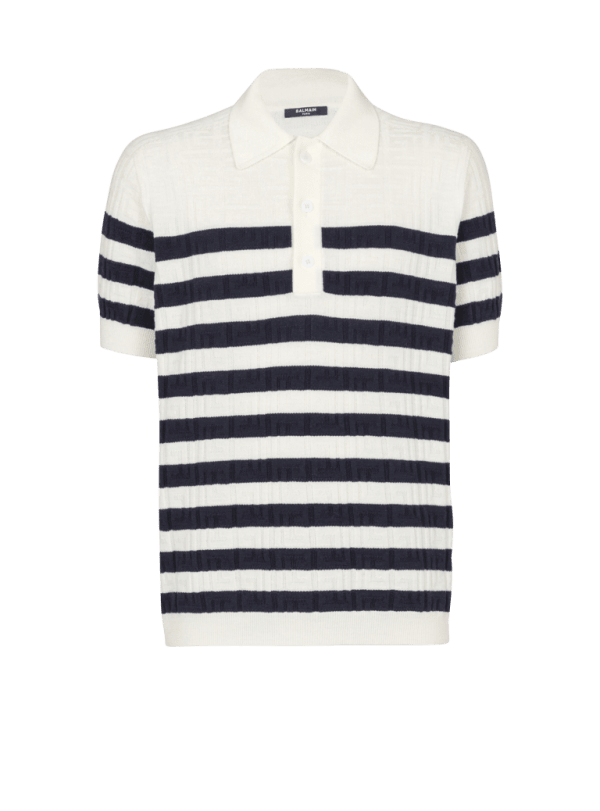 balmain paris Polo marinière en maille à monogramme blanc - Homme balmain paris Polo marinière en maille à monogramme blanc - Homme