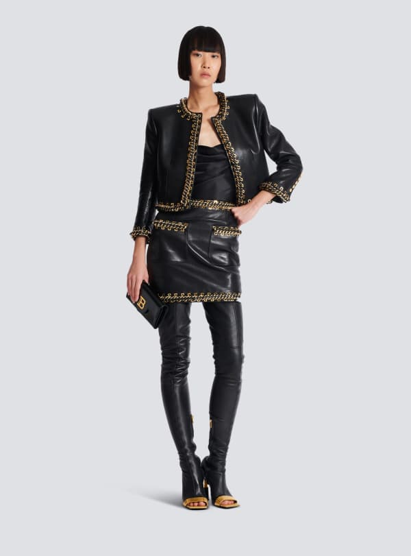 Balmain Paris Portefeuille B-Buzz En Cuir Verni Strié Noir - Femme