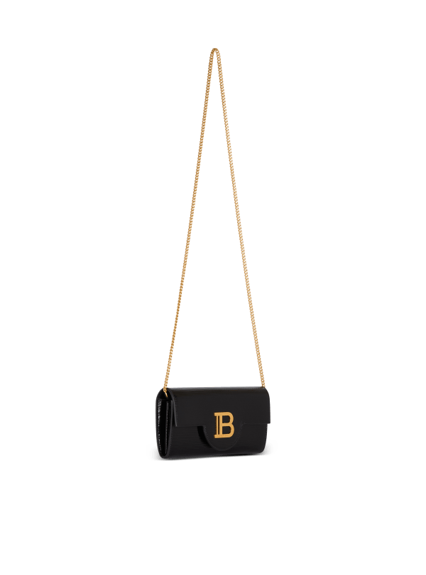 Balmain Paris Portefeuille B-Buzz En Cuir Verni Strié Noir - Femme