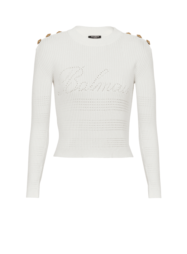 balmain paris Pull Balmain Signature en maille blanc - Femme
