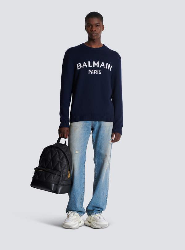Balmain Paris Pull En Laine Balmain Paris Bleu Marine - Homme