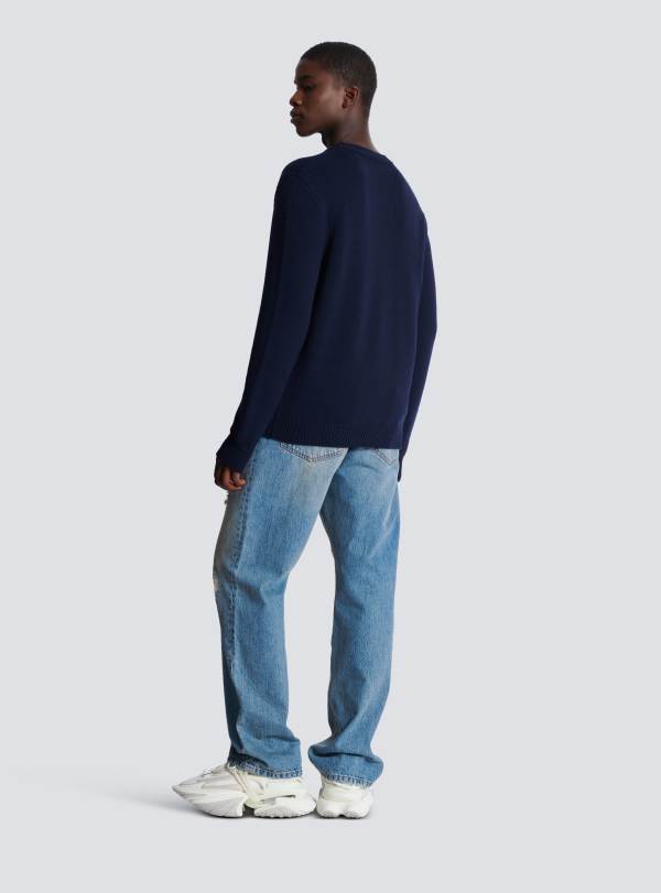 Balmain Paris Pull En Laine Balmain Paris Bleu Marine - Homme