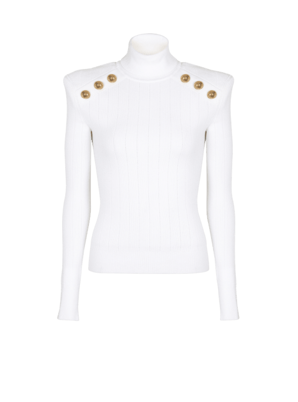 balmain paris Pull en maille à boutons dorés blanc - Femme