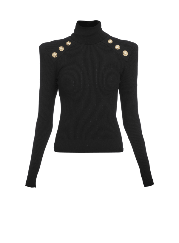 balmain paris Pull en maille à boutons dorés noir - Femme