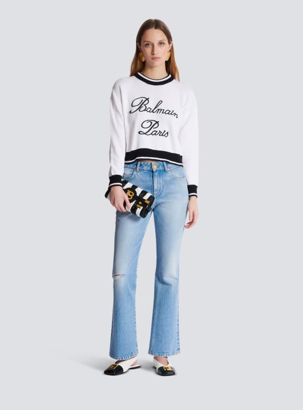 Balmain Paris Pull En Maille Balmain Signature Blanc - Femme