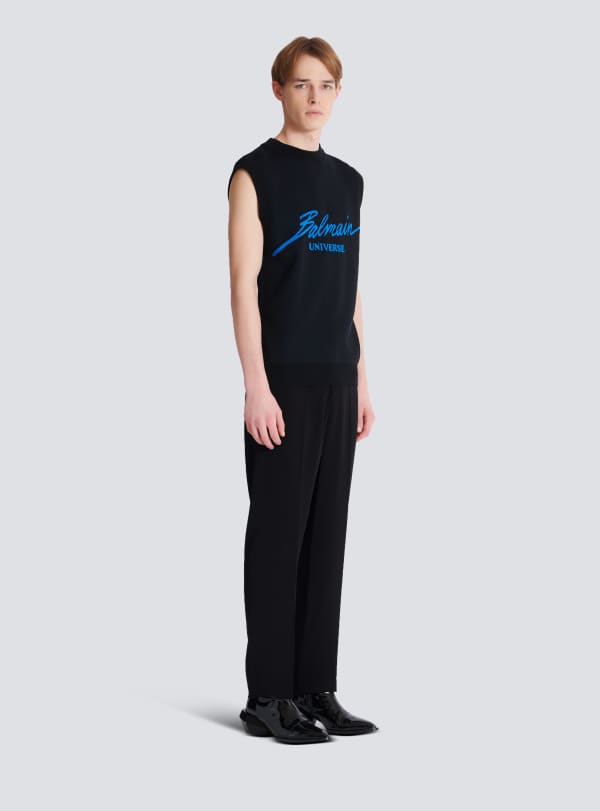 Balmain Paris Pull Sans Manches En Jacquard Balmain Universe Bleu - Homme