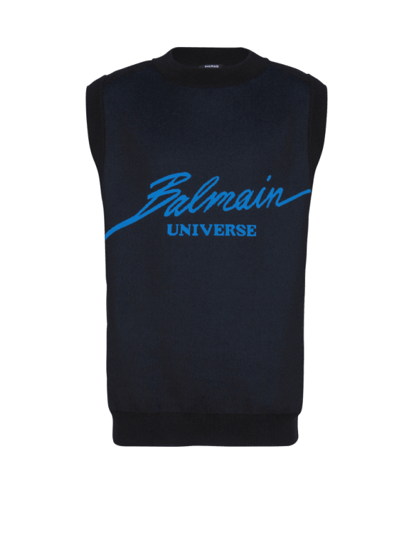 balmain paris Pull sans manches en jacquard Balmain Universe bleu - Homme