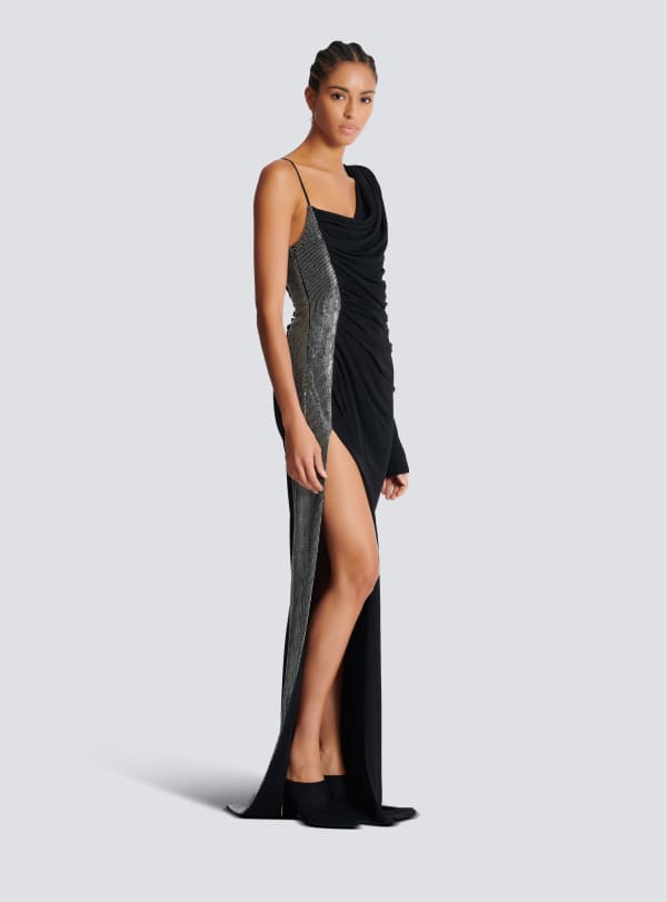 Balmain Paris Robe Bi-matière Asymétrique Et Drapée Noir - Femme