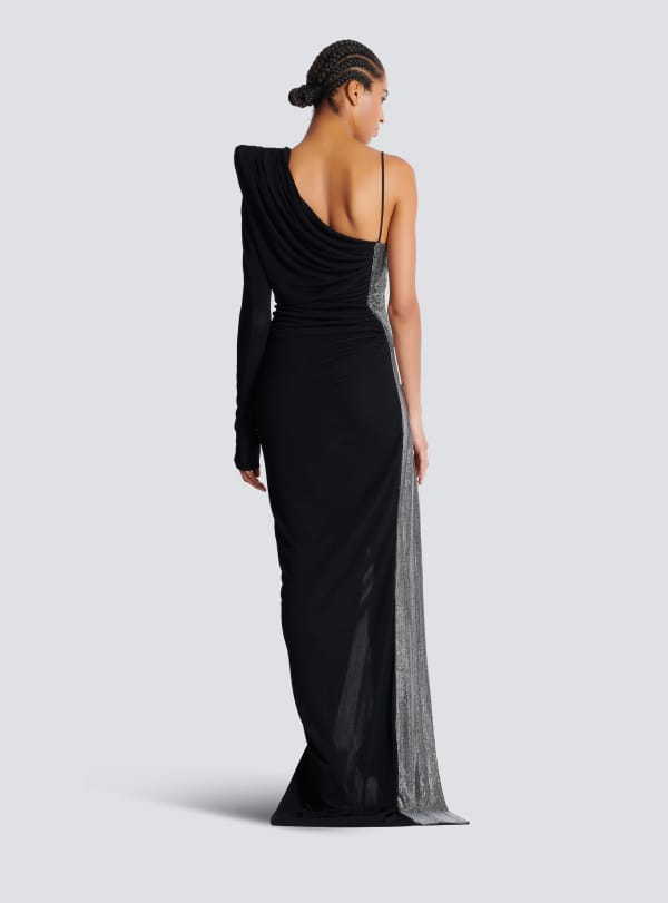 Balmain Paris Robe Bi-matière Asymétrique Et Drapée Noir - Femme