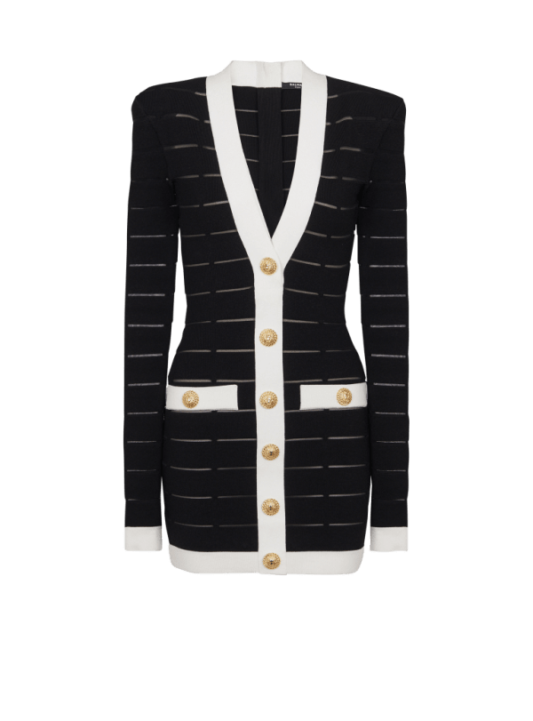 balmain paris Robe bicolore en maille à boutons noir - Femme