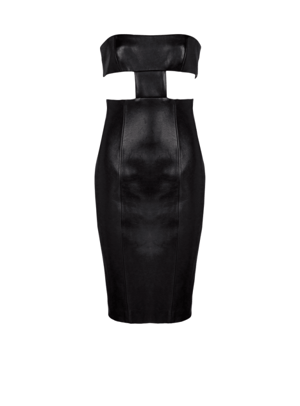 balmain paris Robe bustier en cuir d'agneau noir - Femme