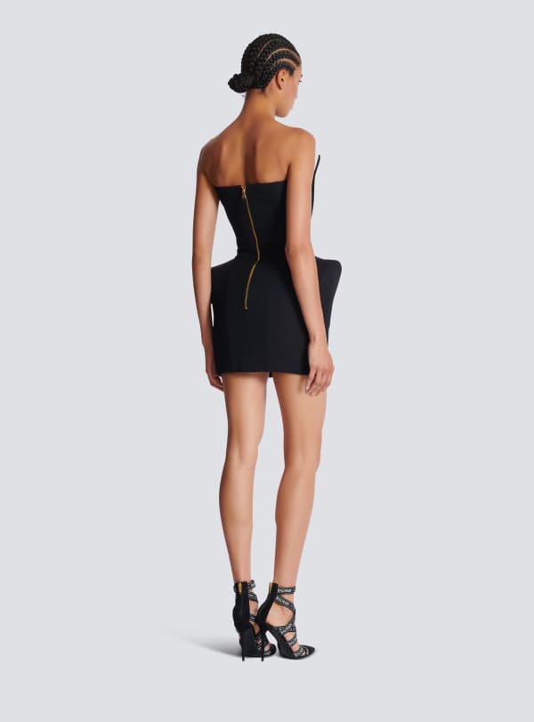 Balmain Paris Robe Bustier En Grain De Poudre à Basques Noir - Femme