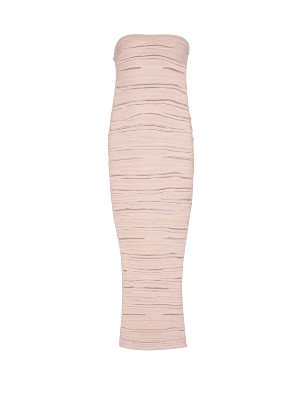 balmain paris Robe bustier en maille roulottée brillante beige - Femme