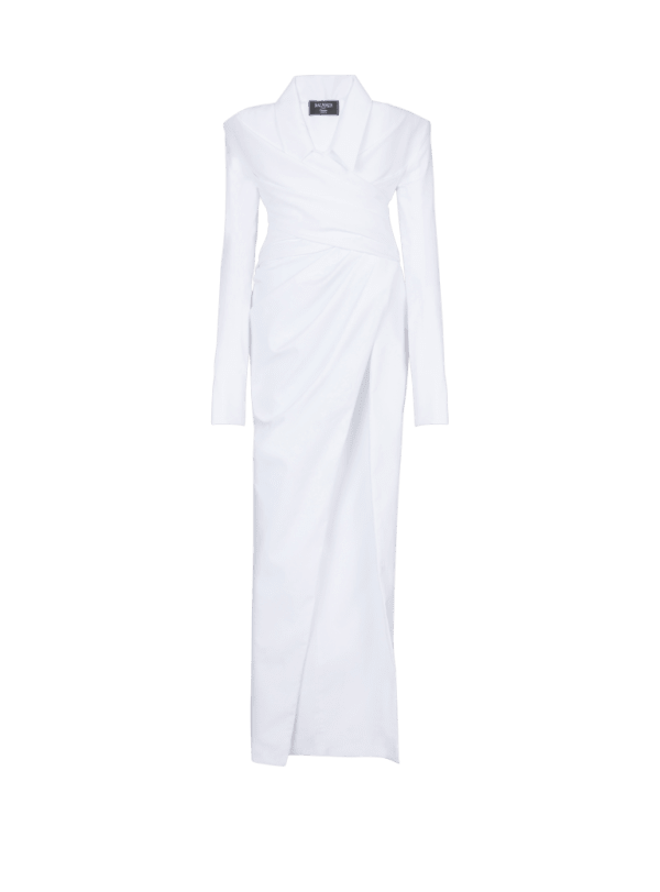 balmain paris Robe bustier longue à manches longues en popeline blanc - Femme