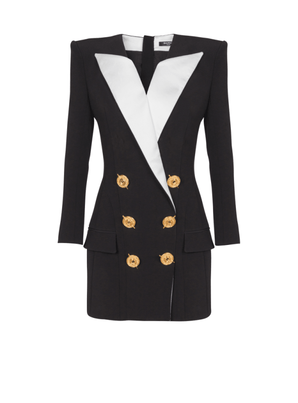 balmain paris Robe courte bicolore en crêpe noir - Femme