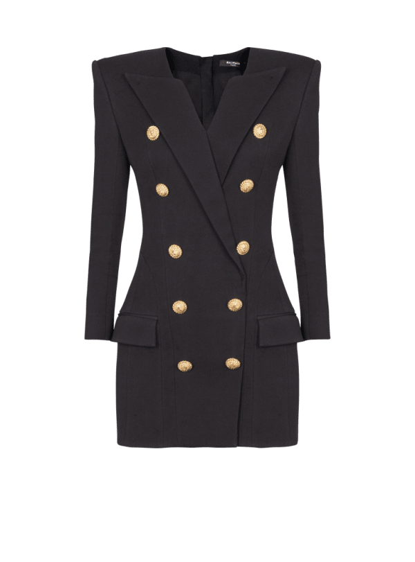 balmain paris Robe courte boutonnée en crêpe avec col en V noir - Femme