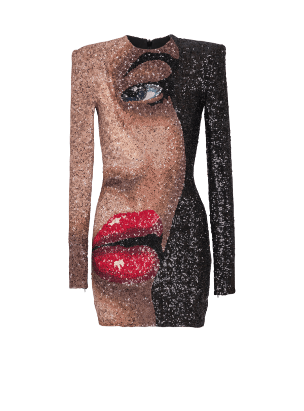 balmain paris Robe courte brodée motif Face noir - Femme