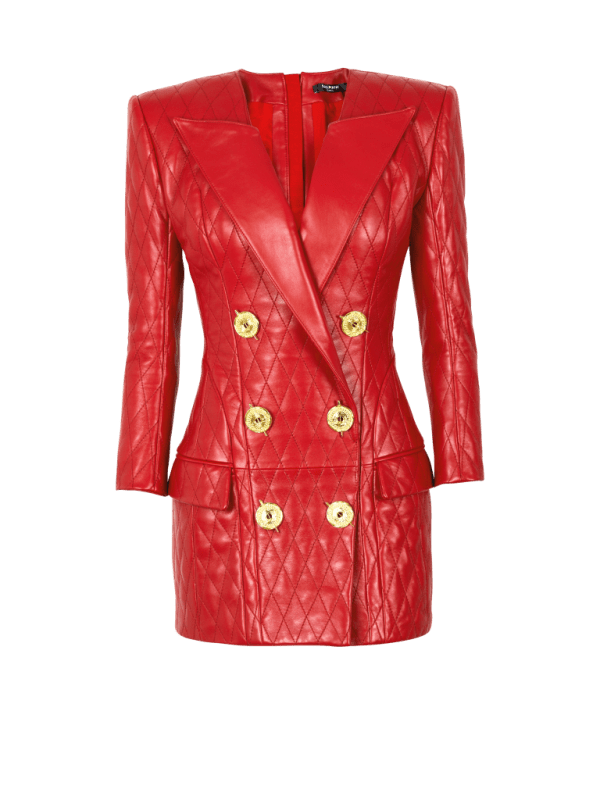 balmain paris Robe courte en cuir surpiqué rouge - Femme