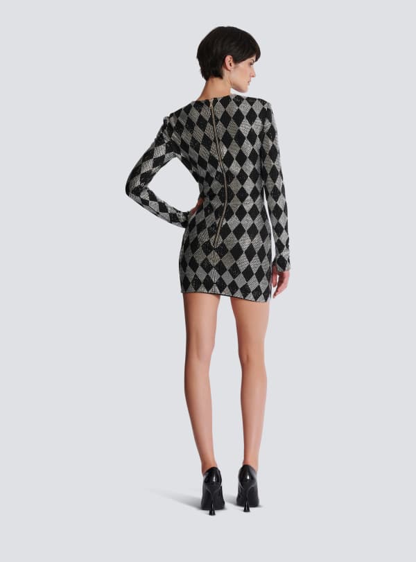 Balmain Paris Robe Courte En Strass Diamond Noir - Femme