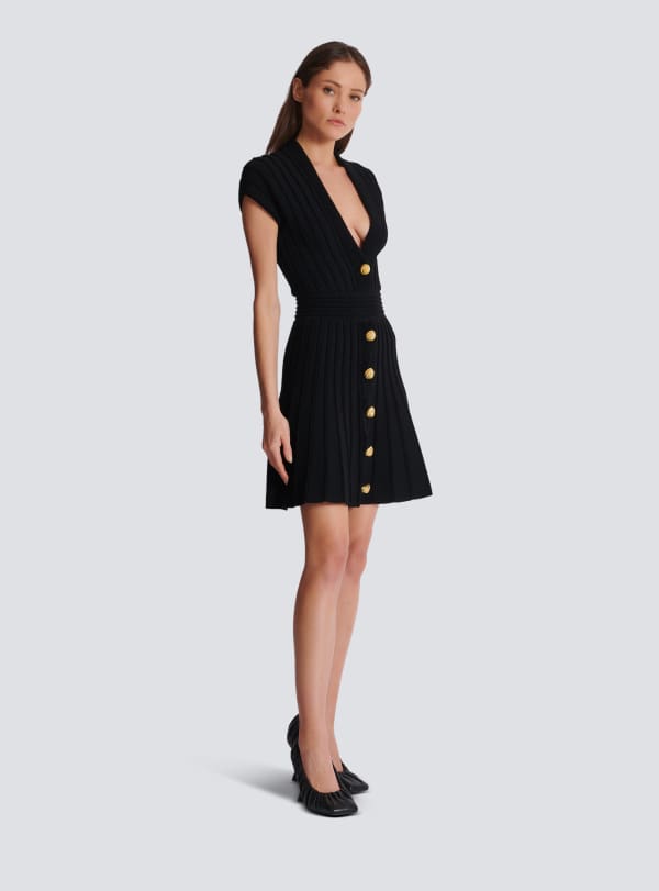 Balmain Paris Robe Courte En Velour à Boutons Noir - Femme