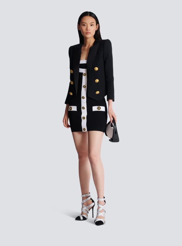Balmain Paris Robe Dos-nu Bicolore En Maille Noir - Femme