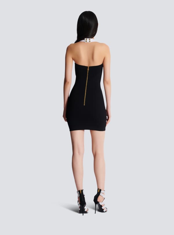 Balmain Paris Robe Dos-nu Bicolore En Maille Noir - Femme