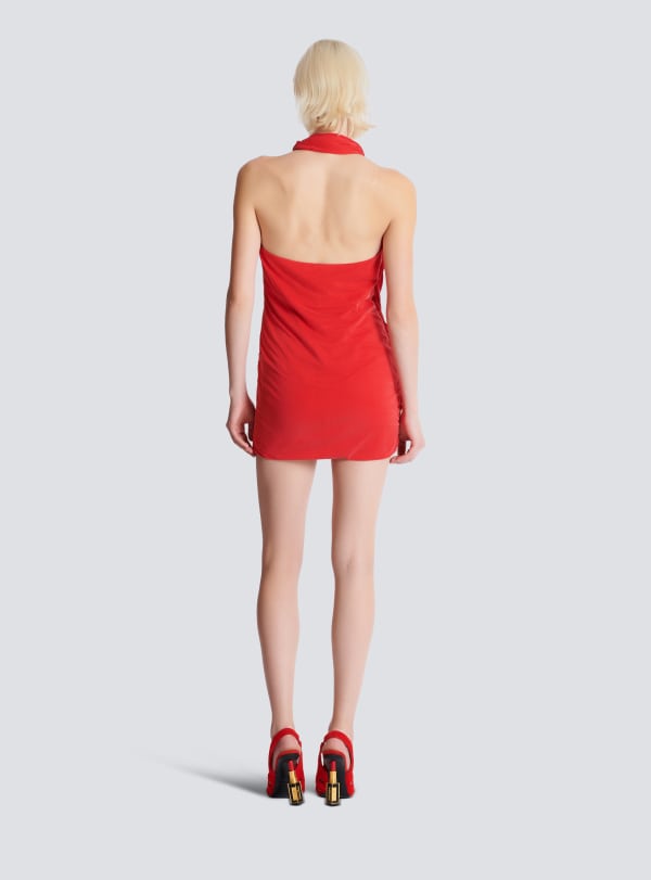 Balmain Paris Robe Dos-nu Drapée En Jersey Rouge - Femme