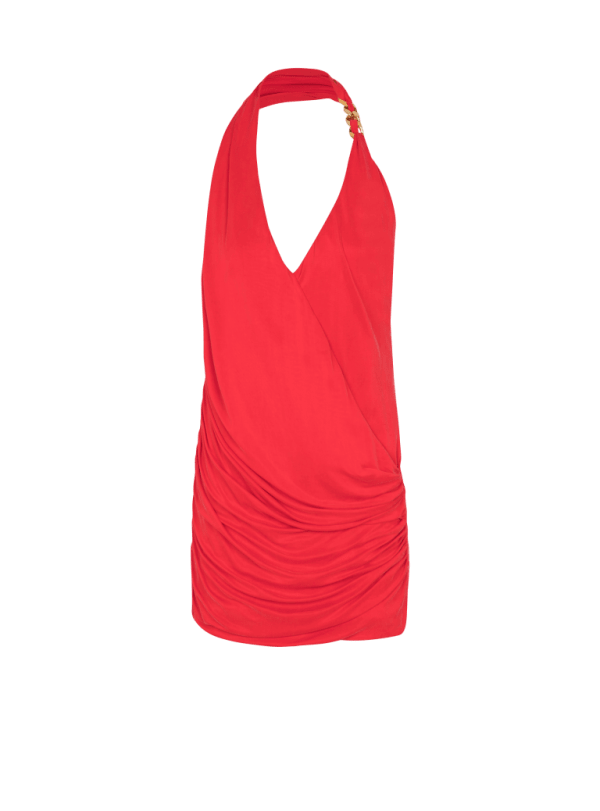 balmain paris Robe dos-nu drapée en jersey rouge - Femme