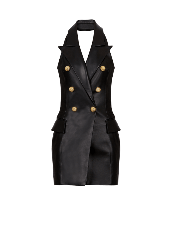 balmain paris Robe dos-nu en cuir d’agneau noir - Femme
