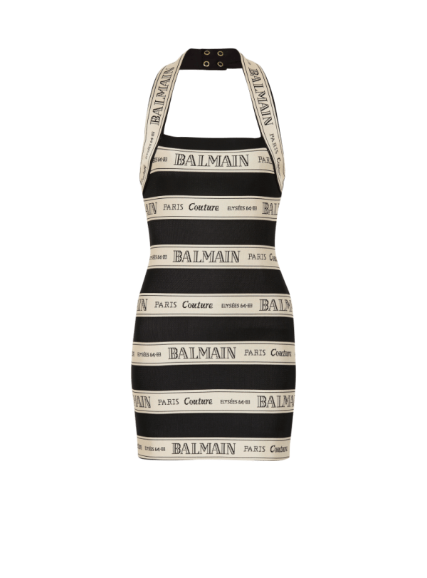 balmain paris Robe dos-nu en jacquard à motif Ruban Balmain noir - Femme