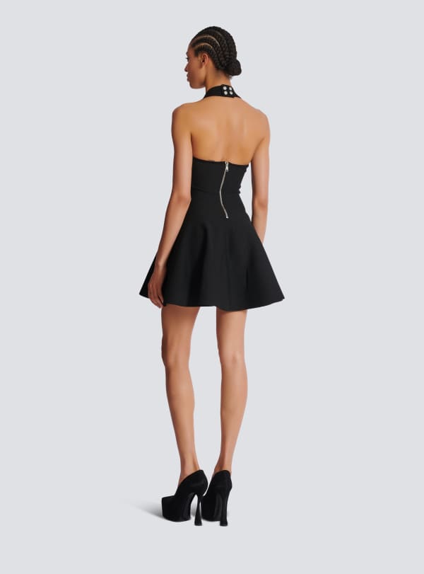 Balmain Paris Robe Dos-nu Patineuse En Maille Noir - Femme