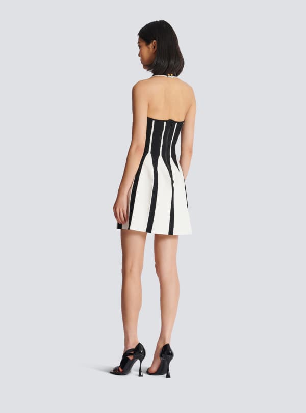 Balmain Paris Robe Dos-nu Patineuse En Maille Noir - Femme