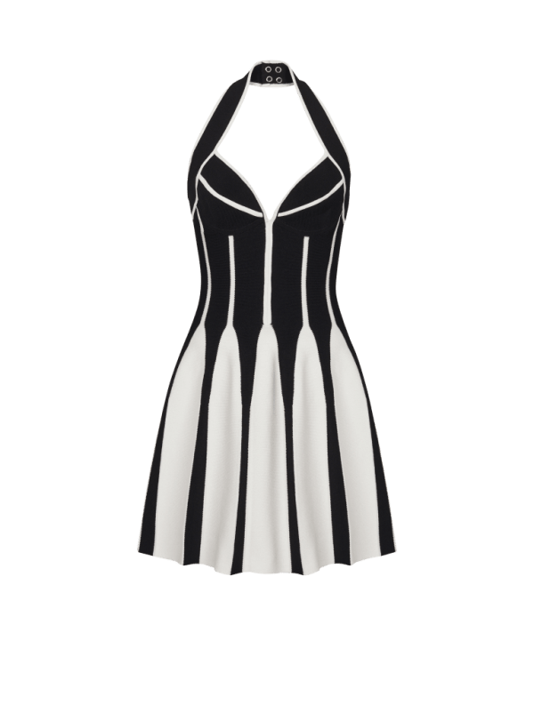 balmain paris Robe dos-nu patineuse en maille noir - Femme